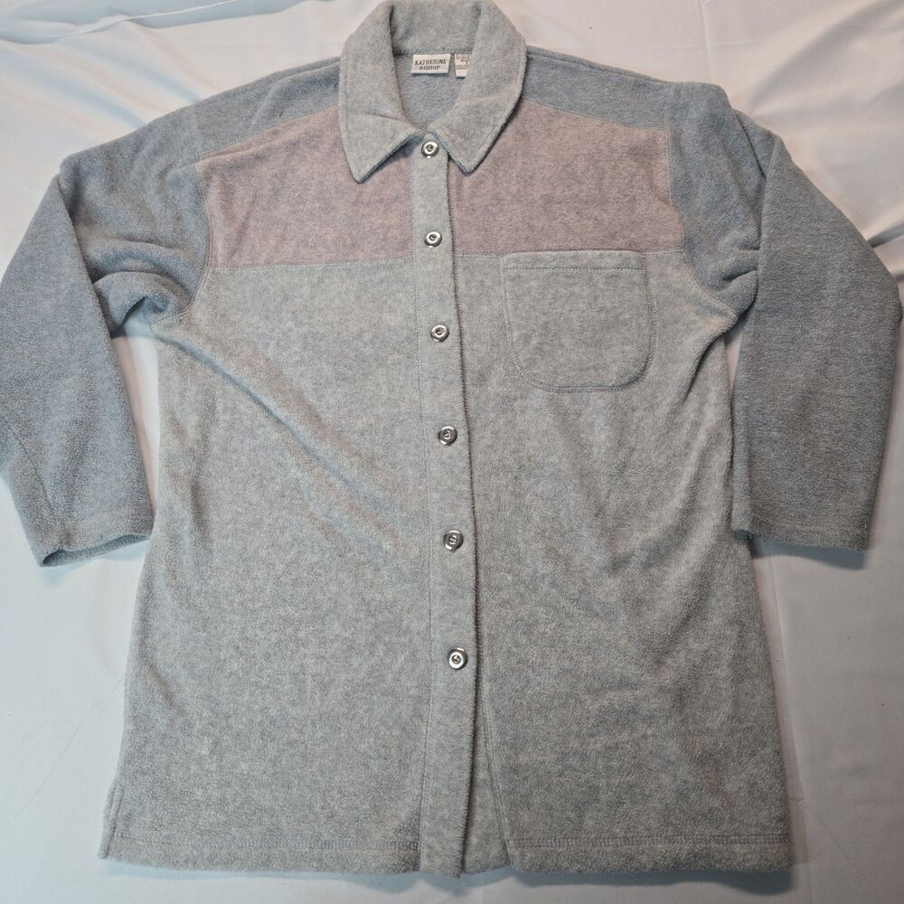 Katherine Bishop Women Fleece Button Up Shirt S Gray Pink Colorblock Soft Casual